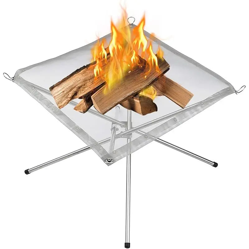 1pc Portable Folding Fire Pit, Stainless Steel Mesh, Collapsible Wood Burning Fireplace with Carrying Bag
