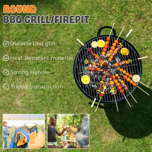 Outdoor Fire Pit, Steel Fire Bowl for BBQ Camping Picnic, Garden Patio Heater Charcoal Log Wood Burner, 58 cm - Matt Black, Camping Stove