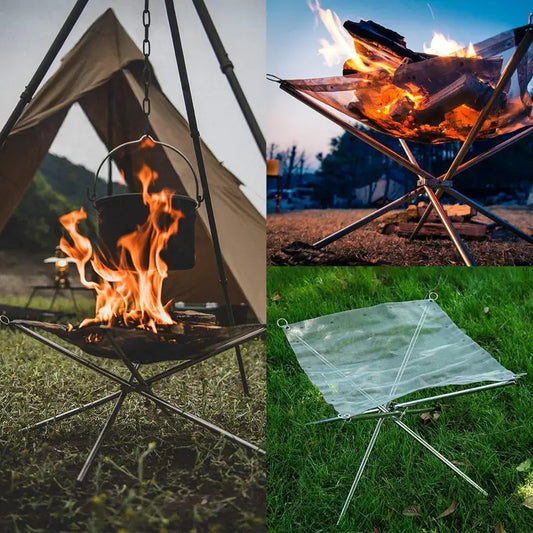 1pc Portable Folding Fire Pit, Stainless Steel Mesh, Collapsible Wood Burning Fireplace with Carrying Bag