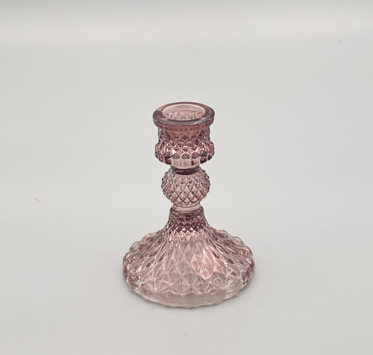 Pink Cut Glass Candlestick Holder