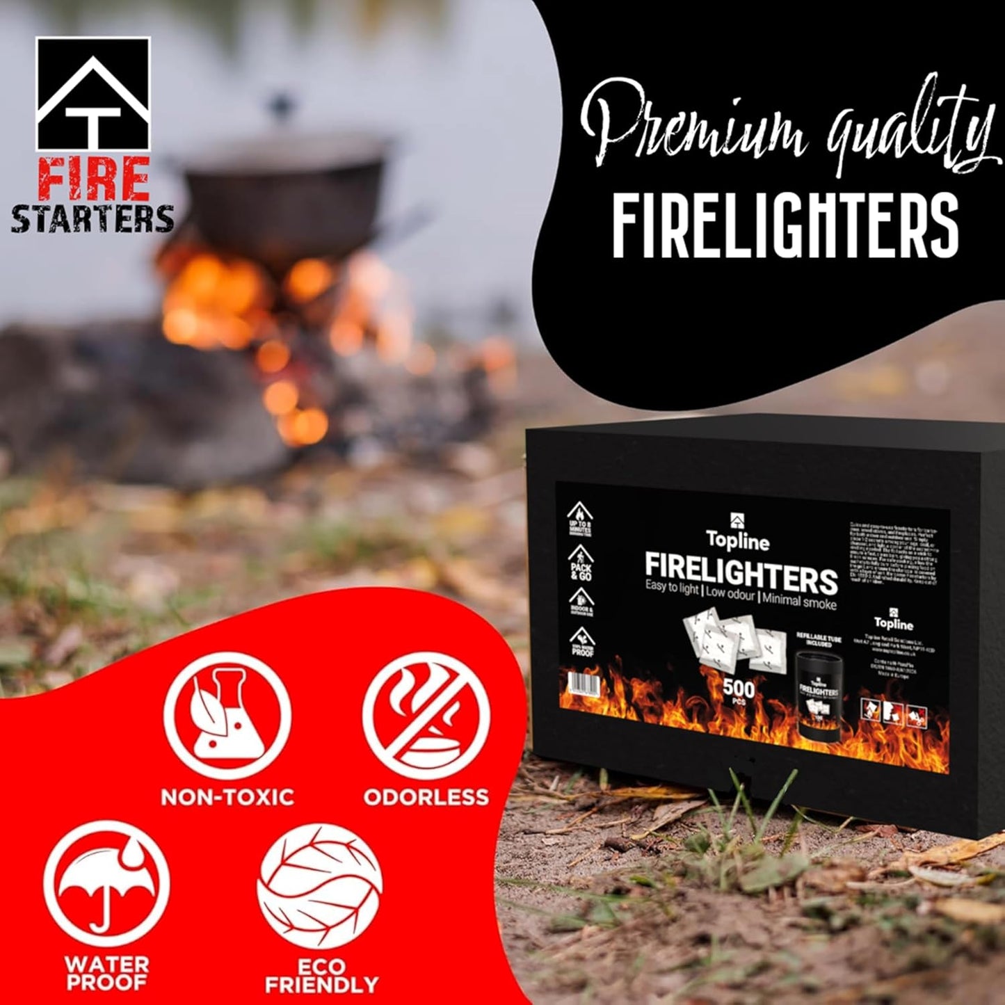 10 Instant Fire Starter Lighters  - Odourless Fire lighter Sachets