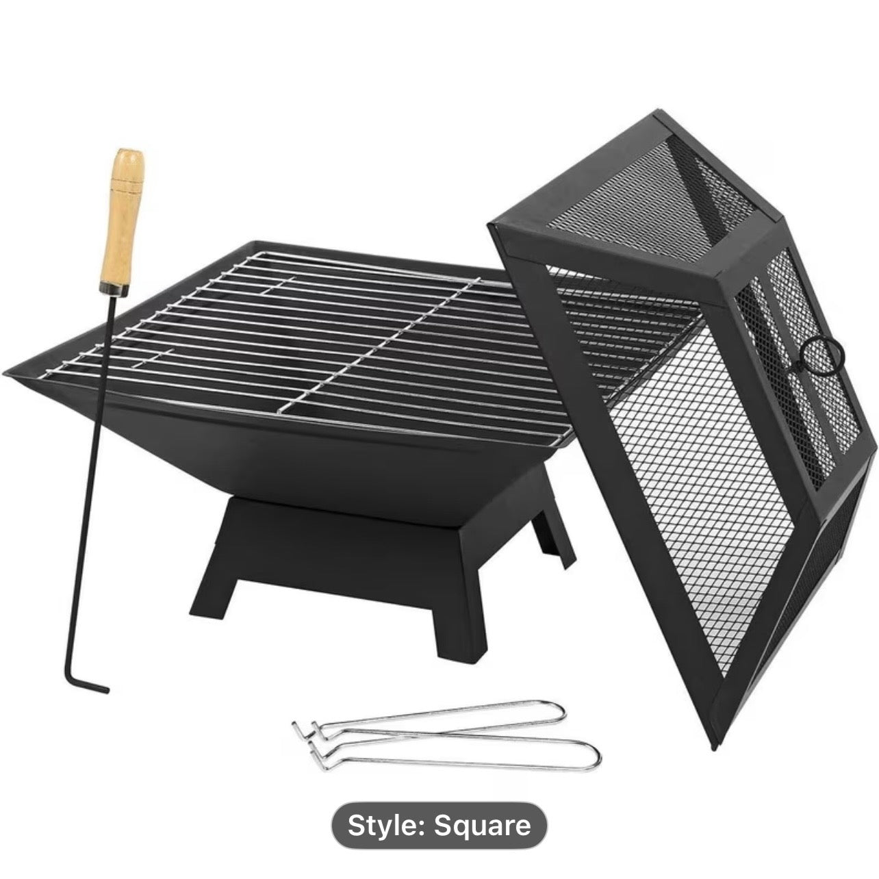 Outdoor Firepit with BBQ Grill, heater.