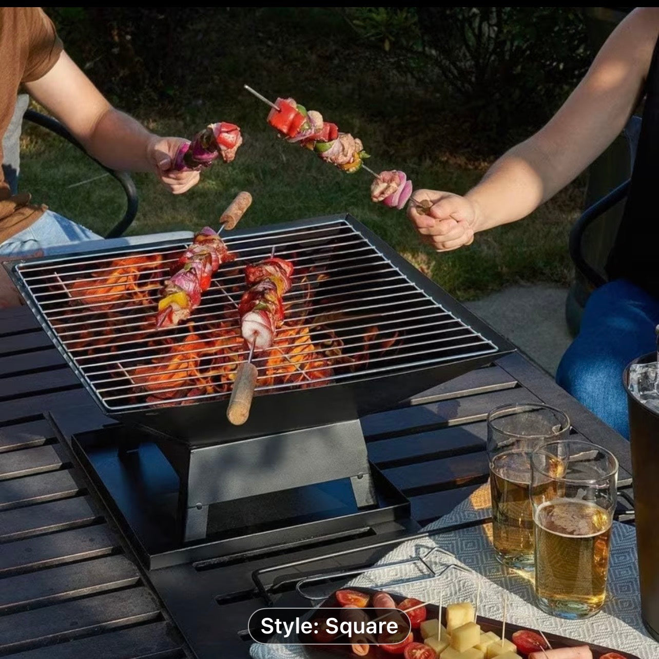 Outdoor Firepit with BBQ Grill, heater.
