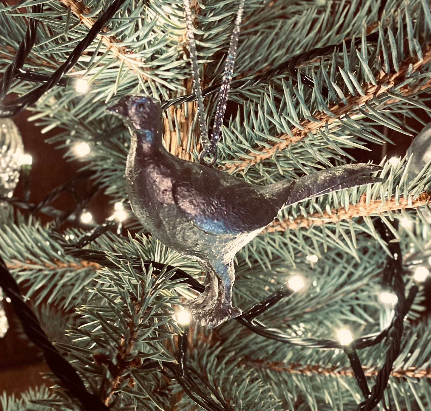 Hanging silver Pheasant Ornament