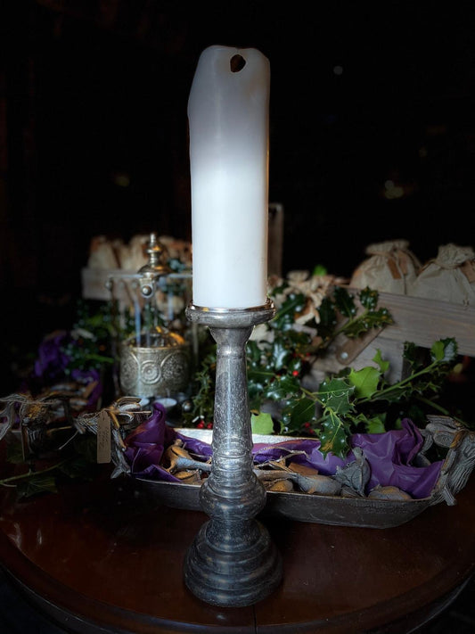 Antique Silver Effect Glass Candle Stand