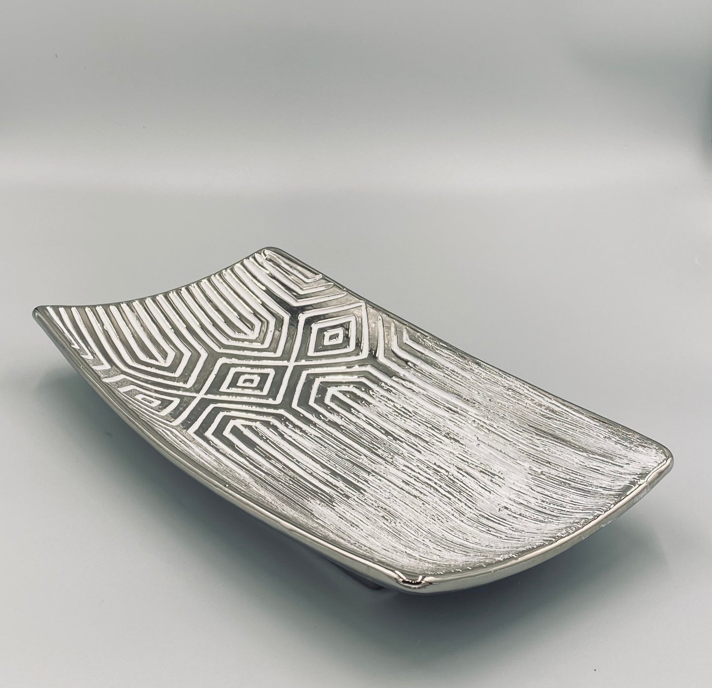 Silver & White Geometric Plate