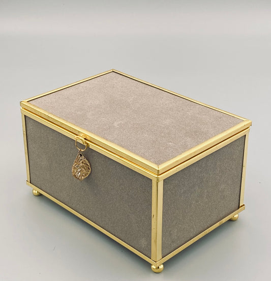 Suede Effect Jewellery Box with Gold Leaf Detail