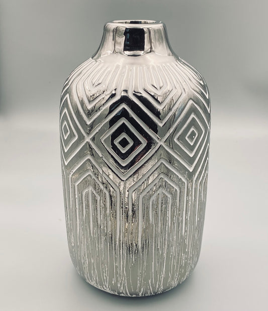 Silver & White Geometric Vase Large